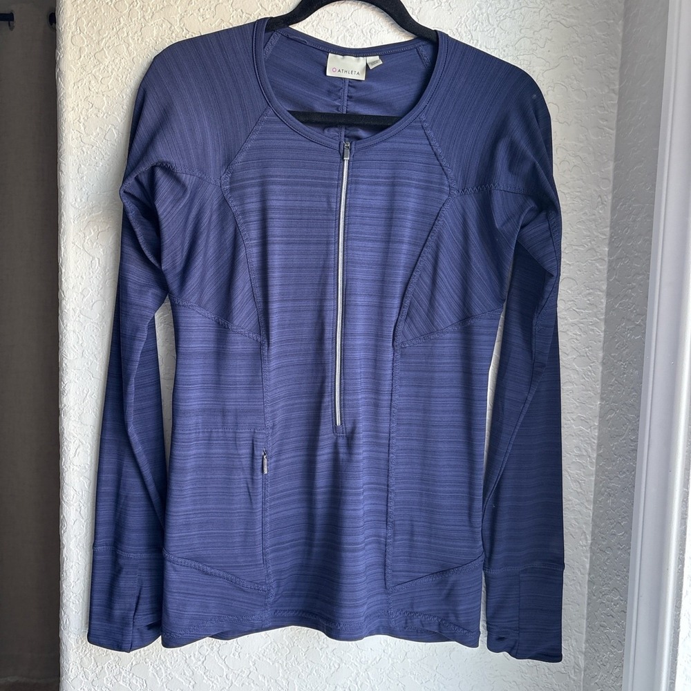 Athleta Women M Athletic‎ Top Navy Blue Quarter Zip Long Sleeve Stretch Running